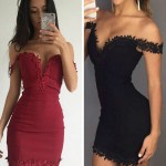 New Arrival Summer Women Off Shoulder Lace Sexy Bodycon Strappy V Neck Evening Party Dress  Vestidos sexy