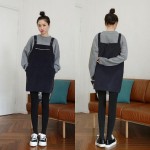 New Autumn Winter New Fashion Good Qulity Black Plaid Dress Women Korean Zipper Pocket Knitting Thicken Loose Suspender Dresses