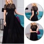 New Brand Summer Women Dress Black Elegant  vestido Fashion Chiffon Plus Size Dress For Women Hollow Lace Dress  #B0