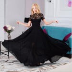 New Brand Summer Women Dress Black Elegant  vestido Fashion Chiffon Plus Size Dress For Women Hollow Lace Dress  #B0