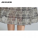 New Europe  Autumn High-end Gold Lace Sheet Embroidery Vintage Elegant Dress Slim Pleated Beam Waist Casual Dresses C784