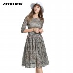 New Europe  Autumn High-end Gold Lace Sheet Embroidery Vintage Elegant Dress Slim Pleated Beam Waist Casual Dresses C784