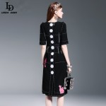 New Fashion 2016 Runway Dress Women's High Quality Half Sleeve Luxury Birds Beading Sequin Black Knee Length Dress 