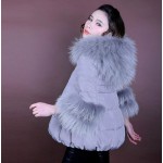 New Fashion 2016 Winter Women Short Jacket Duck Down Luxury Nature Fur Parkas Ostrich Feather Hooded Feminine Outerwear Overcoat