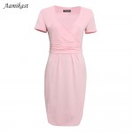 New Fashion 2017 Elegant Celebrity V-neck Short Sleeve Knee-length Cotton Casual Bodycon Women Dresses Size S M L XL XXL