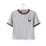 New Fashion Alien Embroidery Short Style Women T Shirts O-Neck Short Sleeve Tees Tops