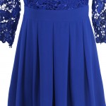 New Fashion Royal Blue Chiffon Lace Women Clothing A-Line 3/4 Sleeve Sexy Illusion Lace Casual Dress Short Hot Selling Promotion