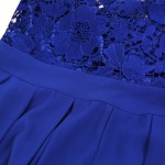 New Fashion Royal Blue Chiffon Lace Women Clothing A-Line 3/4 Sleeve Sexy Illusion Lace Casual Dress Short Hot Selling Promotion