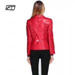 New Fashion Spring Autumn Women Faux Soft Leather Jacket Pu Black Wine Red Zippers Pachwork Long Sleeve Motorcycle Biker Coat