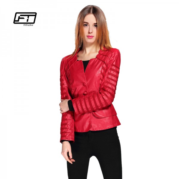 New Fashion Spring Autumn Women Faux Soft Leather Jacket Pu Black Wine Red Zippers Pachwork Long Sleeve Motorcycle Biker Coat