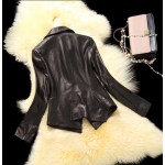 New Fashion Spring Women Brand Sheepskin Genuine Leather Jackets Black Long Sleeve Single Button Motorcycle Jacket Coat Hot