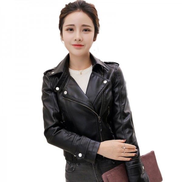 New Fashion Women Faux Soft Leather Jackets Autumn Winter Pu Black Blazer Zippers Coat Motorcycle Outerwear