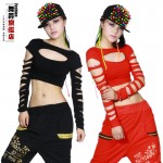 New Fashion dance hip hop short top female Jazz cutout costume performance wear vest Black Red  Sexy Hollow out costumes shirt