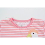 New Girls T-Shirts Long Sleeve Kids T-Shirts Pink Stripe Applique Embroidery Children Clothing Soft Cotton Kid Tops Tee(1-6 Yrs)