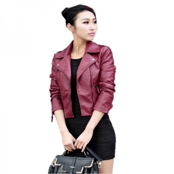 New High Street Locomotive Suit Lady New Autumn Turn-down Collar PU Leather Jacket Zipper Pocket Women Fashion Slim Coat HS1177