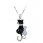 New Lovely Cat Paw Black White 2 cat On Heart Crystal Pendant Necklace For Women Girl Best Friend Gift Small Cat Jewelry