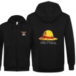 New ONE PIECE Sweatshirts Anime Monkey D Luffy Zipper Hooded Cotton Fleece Men Hoodies Sweatshirts High Quality Men Clothing