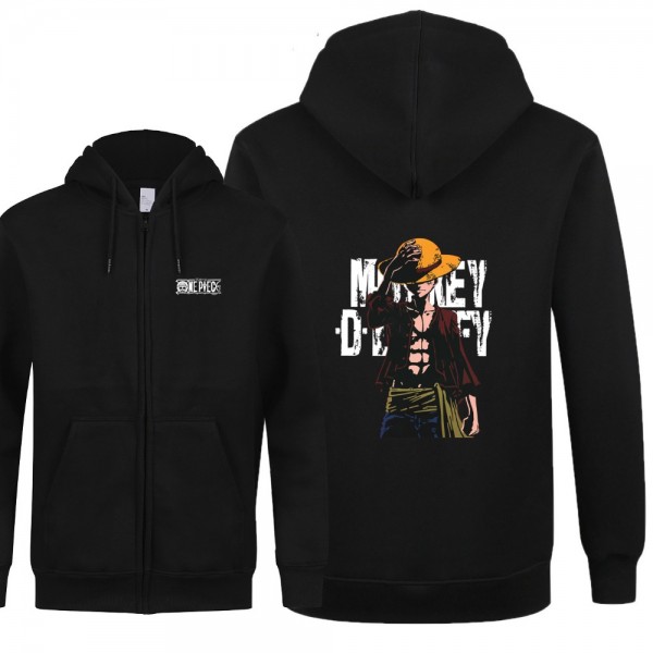 New ONE PIECE Sweatshirts Anime Monkey D Luffy Zipper Hooded Cotton Fleece Men Hoodies Sweatshirts High Quality Men Clothing