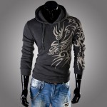 New Original 2016 Dragon Printing Fleece Men's Hooded Fleece of Casual Loose Hooded Sweatshirt Coat Men's Clothing