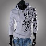 New Original 2016 Dragon Printing Fleece Men's Hooded Fleece of Casual Loose Hooded Sweatshirt Coat Men's Clothing