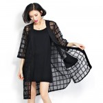 New Plus Size Chiffon Coat Summer Style Fashion Women's Clothing Big Size Black Plaid Print Loose Half Sleeve Lady Long Cardigan