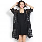 New Plus Size Chiffon Coat Summer Style Fashion Women's Clothing Big Size Black Plaid Print Loose Half Sleeve Lady Long Cardigan