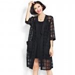 New Plus Size Chiffon Coat Summer Style Fashion Women's Clothing Big Size Black Plaid Print Loose Half Sleeve Lady Long Cardigan