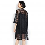 New Plus Size Chiffon Coat Summer Style Fashion Women's Clothing Big Size Black Plaid Print Loose Half Sleeve Lady Long Cardigan