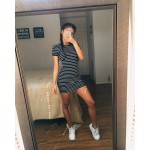 New Runway 2018 women summer shirt dress vintage striped bodycon sexy fitness mini party dresses robe vestidos