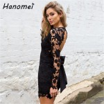 New Sexy Lace Crochet Hollow Out Dress Women Backless Short Vestidos 2017 Bow Tied Robe Femme Deep V Neck Mini Party Dresses C63