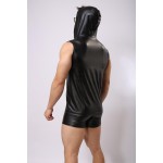 New Sexy PU Faux Leather T-Shirts Hooded Cool Men Night Tight Shirts Leather Slim Shirt Vest  High Quality FX1022