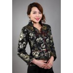 New Style Black Chinese Lady Satin Jacket Autumn Winter Long Sleeve Coat Elegant Flower Overcoat Size S M L XL XXL XXXL M-46