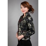 New Style Black Chinese Lady Satin Jacket Autumn Winter Long Sleeve Coat Elegant Flower Overcoat Size S M L XL XXL XXXL M-46