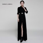 New Style Slim Floor Length Button Long Dress Women Spring Autumn Long Sleeve Fashion Brief Black Dresses Muslim Ladies