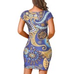 New Summer Fashion Women Sexy Design Ladies Casual Vintage Print Short Sleeve O-Neck bodycon Tight Dress Club Mini Party Dress