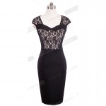 New Summer Vintage Garment Slim Black Floral Lace Insert Bodycon Dress Elegant Sleeveless Stretch Midi Pencil Women Dress B291