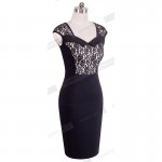 New Summer Vintage Garment Slim Black Floral Lace Insert Bodycon Dress Elegant Sleeveless Stretch Midi Pencil Women Dress B291