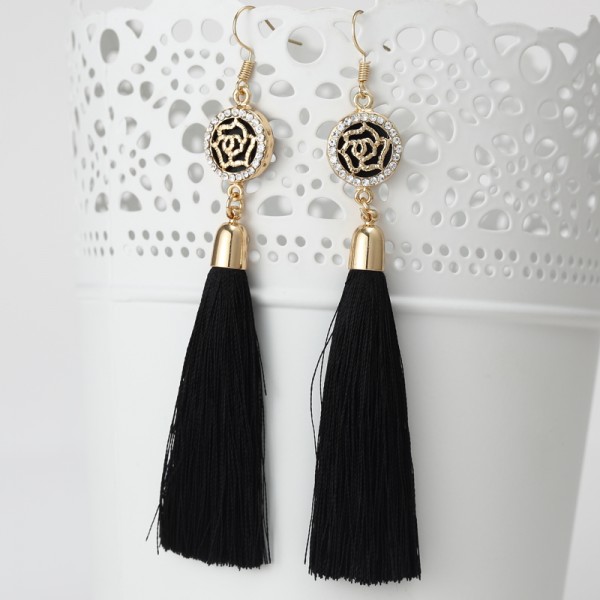 New Tassel Long Earrings For Women Bijoux Fashion Jewelry Wholesale Rose Flower Rhinestone Dangle Earrings Brincos Pendientes 