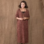 New Thickened Pullover Dress 2018 Fall Winter Long Sleeve V Neck Loose Plus Size Cotton Linen Mori Girl Knitted Long Dress