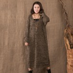 New Thickened Pullover Dress 2018 Fall Winter Long Sleeve V Neck Loose Plus Size Cotton Linen Mori Girl Knitted Long Dress