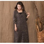 New Thickened Pullover Dress 2018 Fall Winter Long Sleeve V Neck Loose Plus Size Cotton Linen Mori Girl Knitted Long Dress