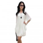 New Top Fashion Hot Seling O-neck Middle Sleeve Summer Sexy women Chiffon Casual Loose Cocktail Mini Dress Free Shipping