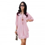 New Top Fashion Hot Seling O-neck Middle Sleeve Summer Sexy women Chiffon Casual Loose Cocktail Mini Dress Free Shipping