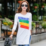 New Winter  T Shirt Long Tunic Tops Long Sleeve T-shirts For Women Fashion Patchwork Cotton Female T-shirt Camisas Femininas  