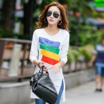 New Winter  T Shirt Long Tunic Tops Long Sleeve T-shirts For Women Fashion Patchwork Cotton Female T-shirt Camisas Femininas  