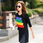 New Winter  T Shirt Long Tunic Tops Long Sleeve T-shirts For Women Fashion Patchwork Cotton Female T-shirt Camisas Femininas  