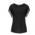 New Women Shirts Short Sleeve Shirt Summer Cotton Tassel Short Sleeve Tee Shirt Casual Black T Shirts Women O-Neck Plus Size