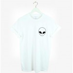 New Women T shirt Alien Pocket Print Funny Casual Hipster Shirt For Lady White Black Grey Top Tees Hipster