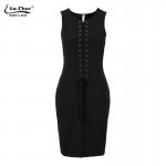 New Womens Black Sleeveless Tank Dress Front Hole TIE UP Eliacher Brand Casual Plus Size casual Summer Dress Vestido 8768