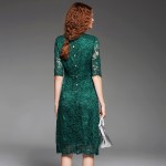 New arrival 2016 autumn fashion women sexy sheath cute animal diamonds beading dress half sleeve green lace dresses